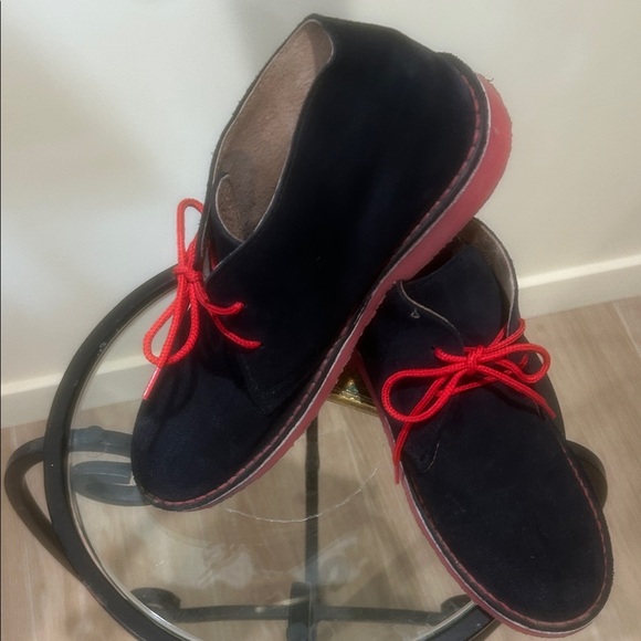 Blue suede boots.  Red laces. Made in Spain.  Like new. - Picture 1 of 3
